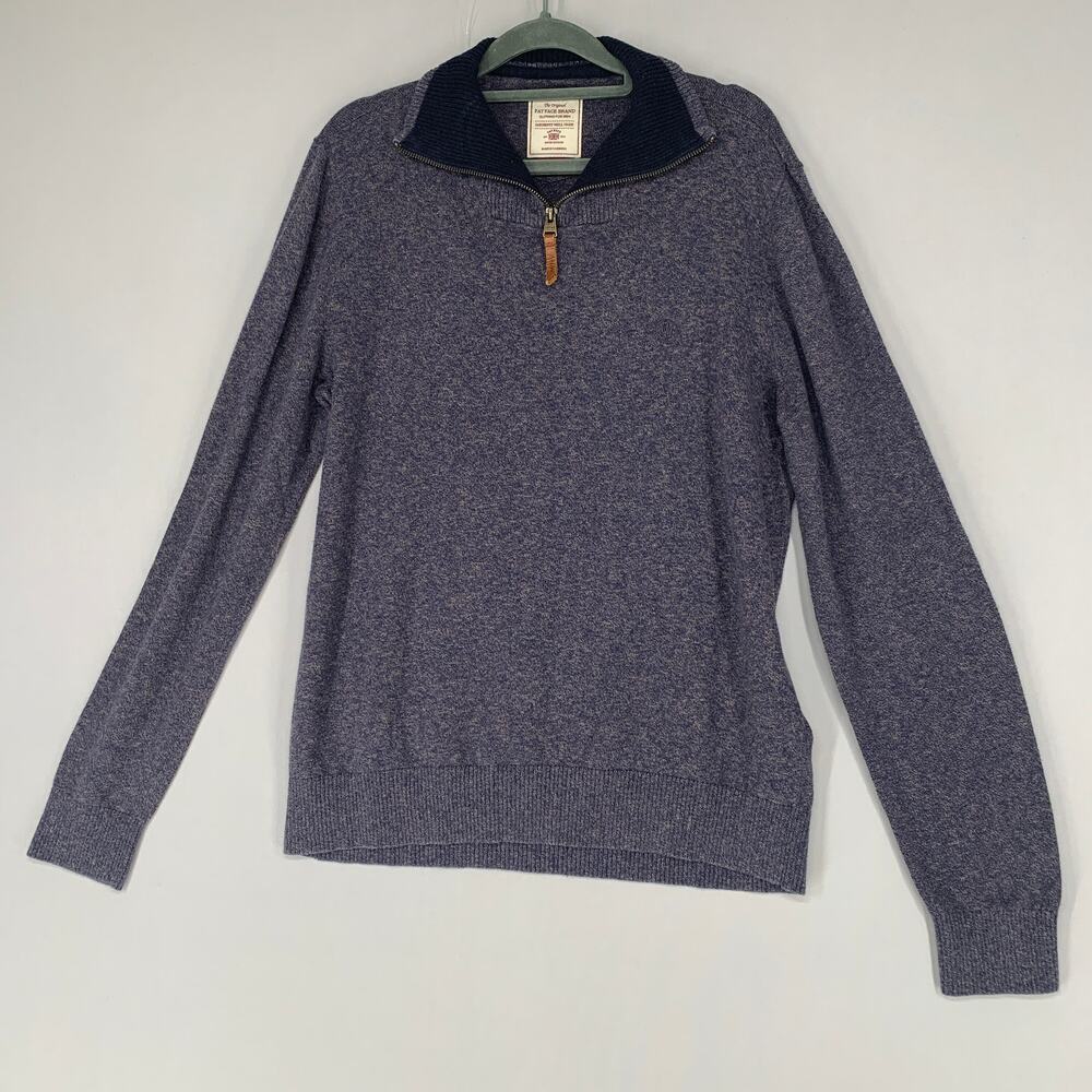 Fat Face Brand Men Sweater M Blue Knit Airlie Quarter Zip Pullover Long Sleeve